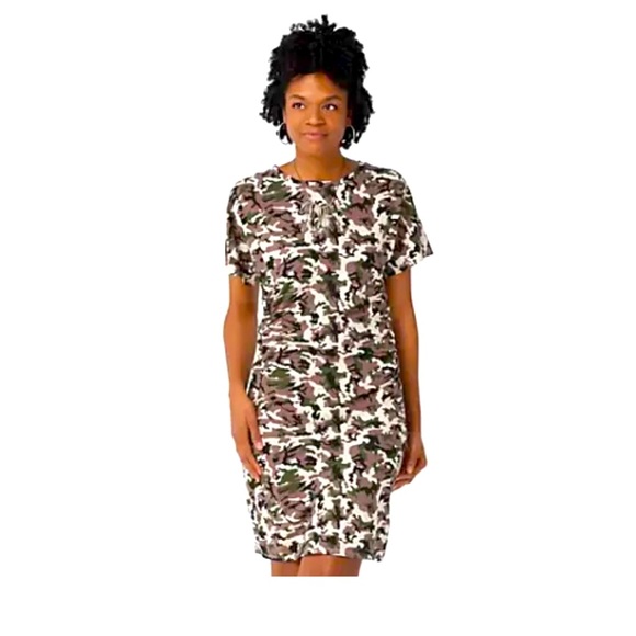 SEED TO STYLE Dress Organically Camouflage T-Shirt Ruched Side Dress - Picture 1 of 15